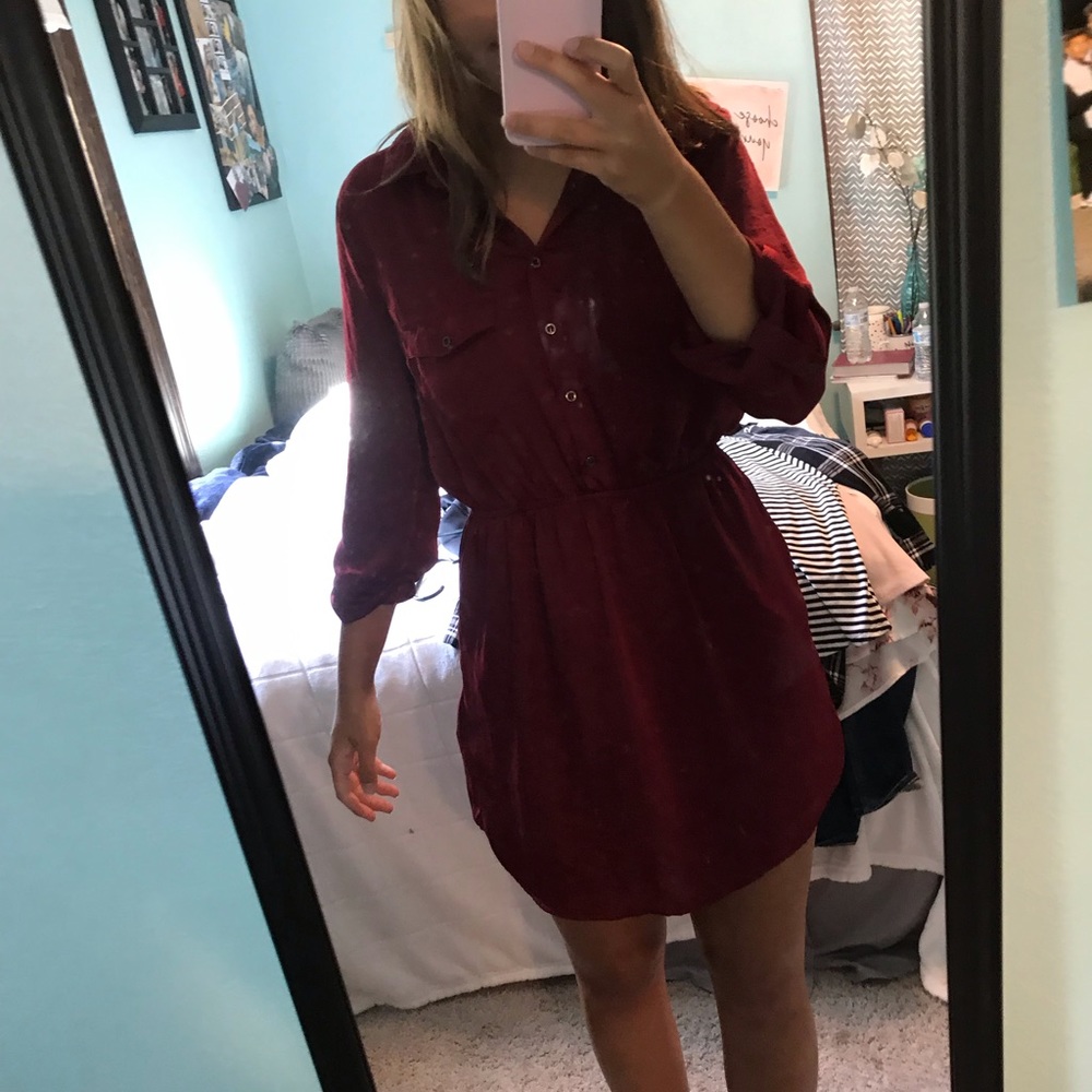 Half Button Up Silk Dress